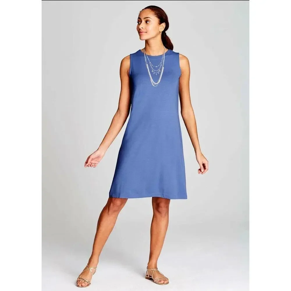J. Jill Dress Large Blue Wearever Sleeveless A-Line Boatneck Stretch Casual - Picture 1 of 7